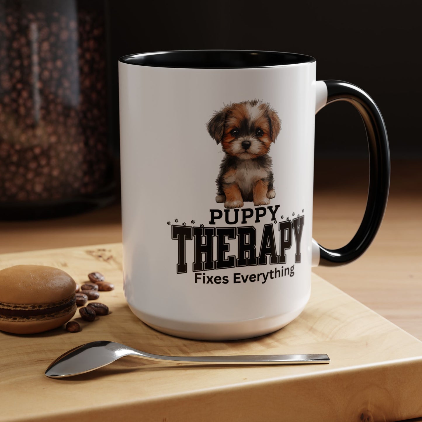 Puppy Therapy Mug, 15 oz Dog Lover Gift, Ceramic Coffee Cup, Mental Health Mug - Pepper Rose Prints