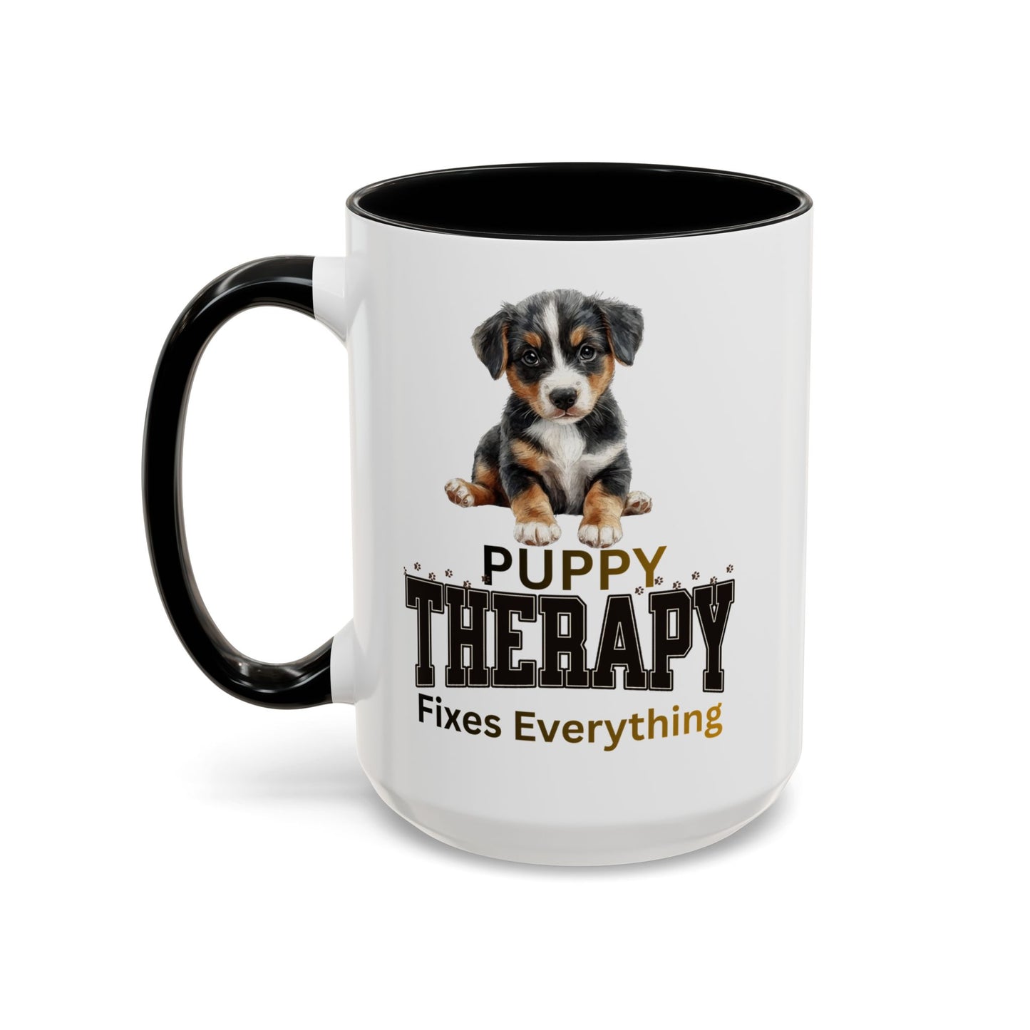 Puppy Therapy Ceramic Coffee Mug, 15 oz Ceramic Puppy Mug, Dog Lover Cup, Pet lover Gift - Pepper Rose Prints