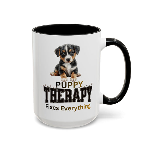 Puppy Therapy Ceramic Coffee Mug, 15 oz Ceramic Puppy Mug, Dog Lover Cup, Pet lover Gift - Pepper Rose Prints