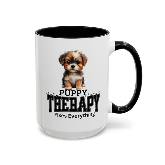Puppy Therapy Mug, 15 oz Dog Lover Gift, Ceramic Coffee Cup, Mental Health Mug - Pepper Rose Prints